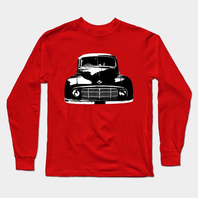 Morris Minor MM 1950s British classic car monoblock black and white Long Sleeve T-Shirt by soitwouldseem